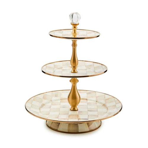 Mocha Check Three Tier Sweet Stand by MacKenzie-Childs