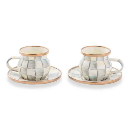 Sterling Check Enamel Espresso Cup & Saucer Set